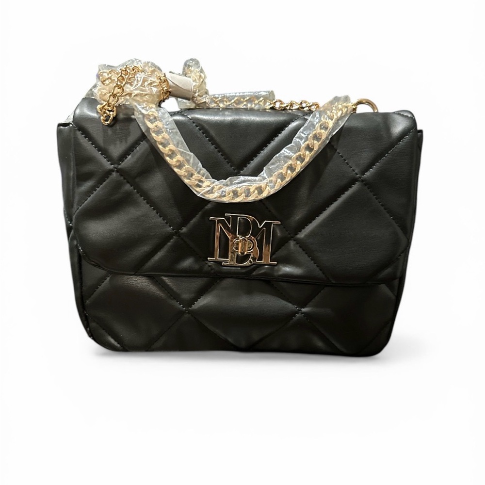 Badgley Mischka Large Black Quilted Crossbody with Top Handle